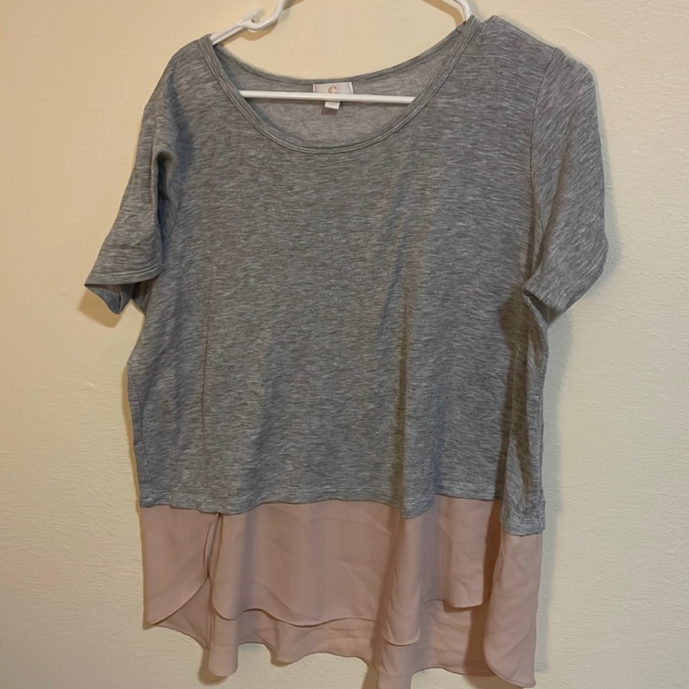 Charming Charlie grey and pink blouse